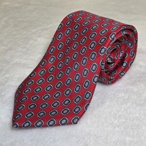 Christian Dior Red Silk Tie with Blue Diamonds 3.5" Made In Usa, Italy Fabric
